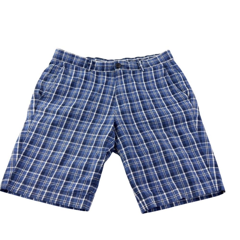 Brooks Brothers Plaid Chino Shorts Mens‎ W33 Blue White Cotton Classic Summer